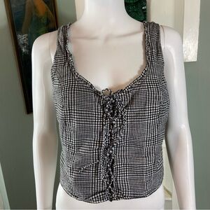 Abercrombie & Fitch Black White Plaid Gingham Cropped Corset Bustier Tank Top L